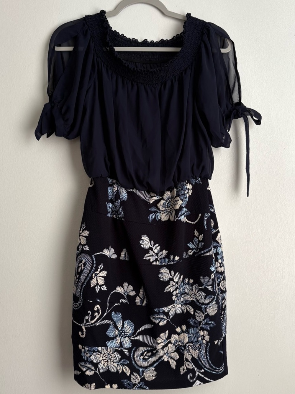Enfocus Studio Navy and Light Blue Floral Midi Dress